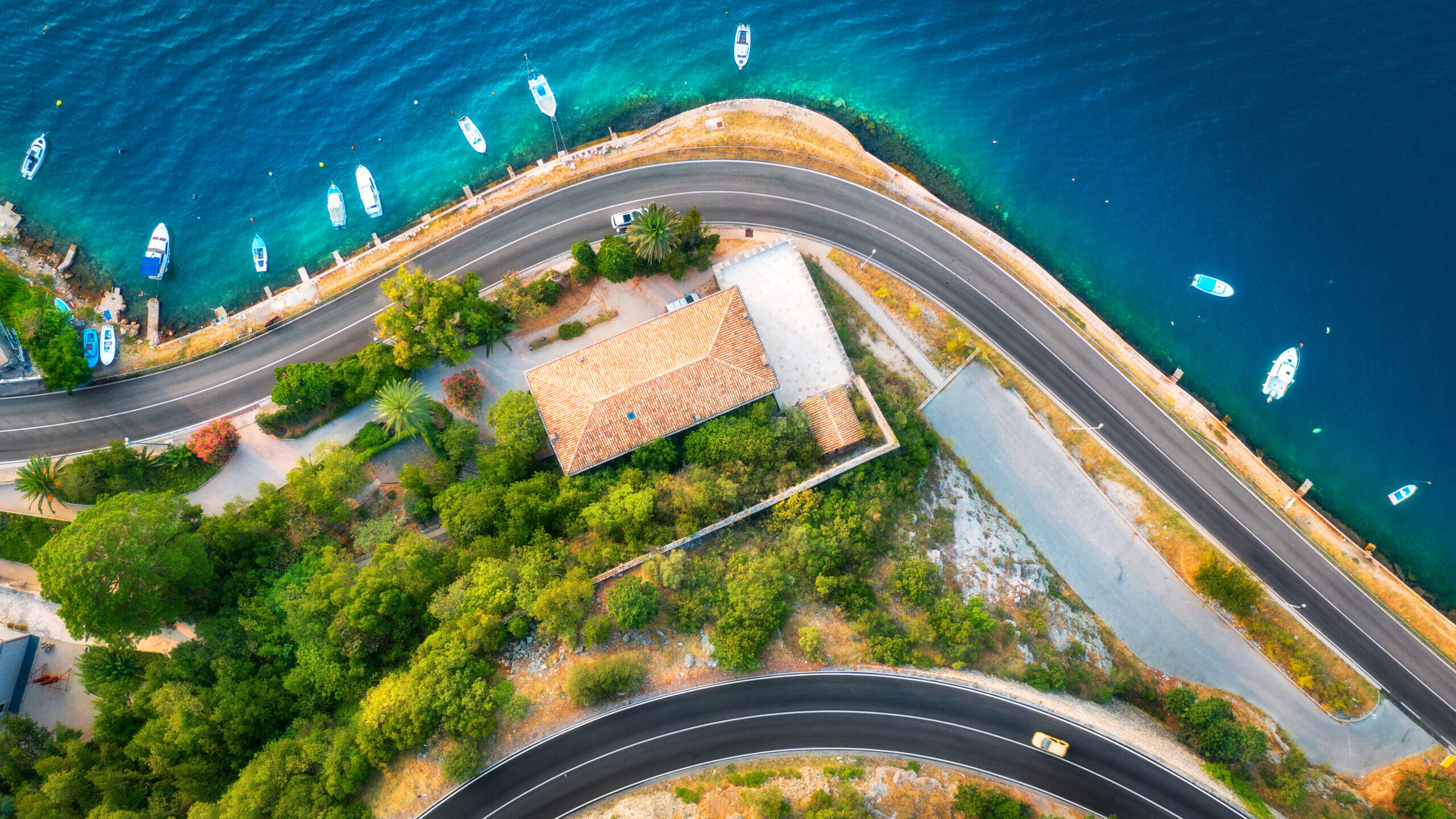 cars driving in Croatia on a seaside road with the ocean in view