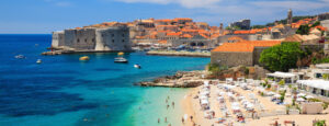 view of the beach and Old Town of Dubrovnik