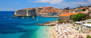 view of the beach and Old Town of Dubrovnik