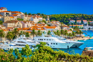 private charters docked at the coastal town of Hvar