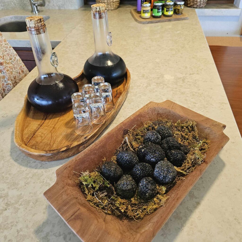 Croatian black truffles on a wooden bowl