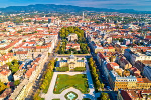 overlooking the historic city of Zagreb where people are enjoying Zagreb vacation