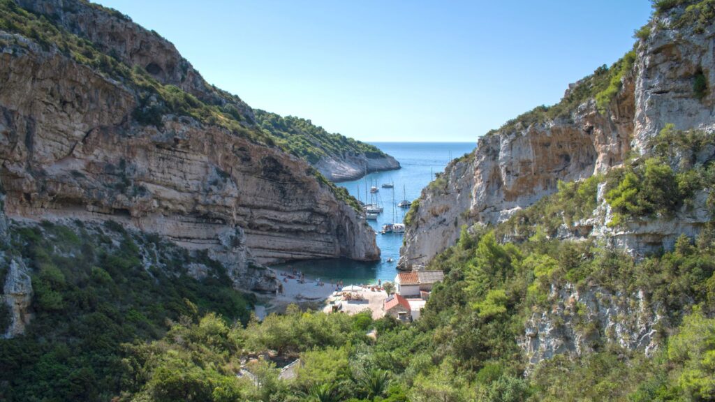 Small, secluded beach on Vis, one of Croatia's southern islands 