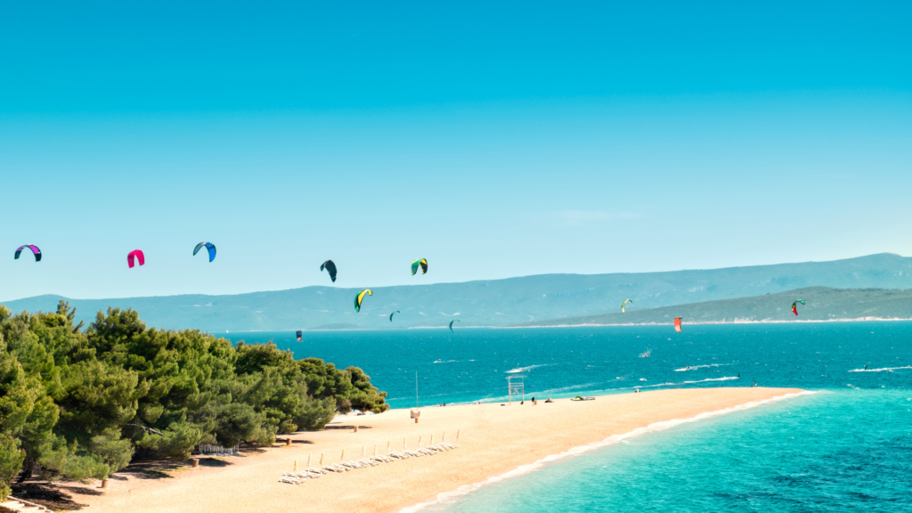 Kitesurfers on Golden Horn beach on a  customized tour of Croatia 