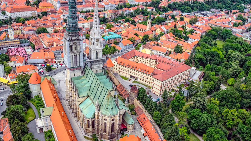 Aerial view of Zagreb on a luxury Croatia itinerary 