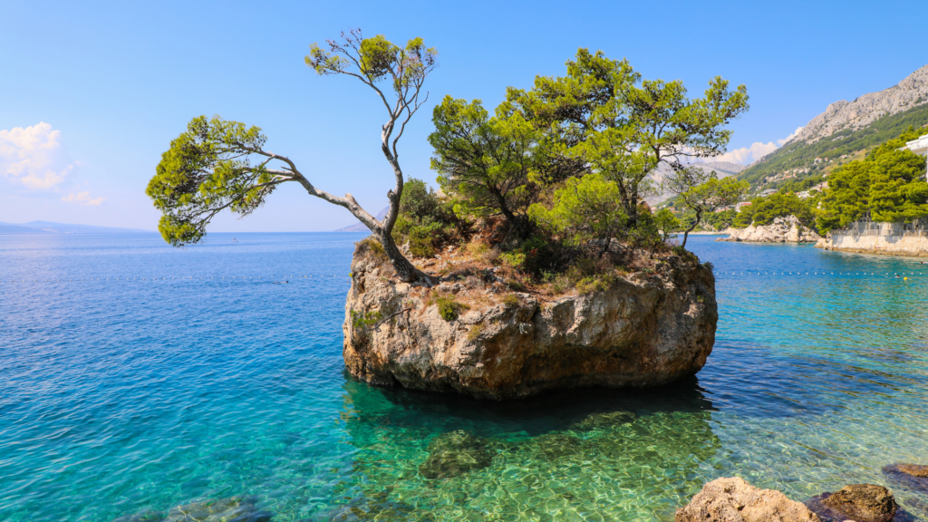 Brela Rock, a famous landmark in one of the best beach towns in Croatia 