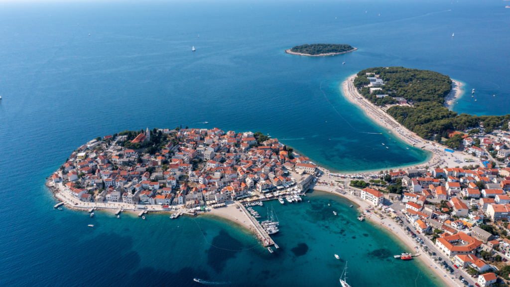 Aerial view of Primošten, one of the best beach towns in Croatia 