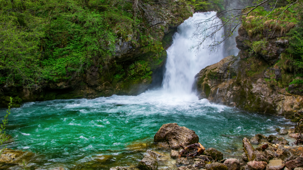 Šum Waterfall on one of the best hikes in Slovenia 