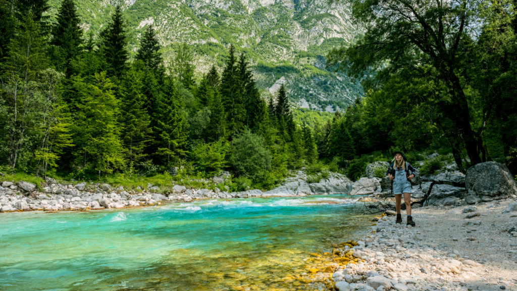 Woman hiking in Soča Valley, one of the best hikes in Slovenia 