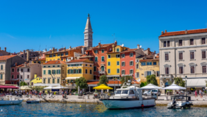 View of Rovinj's old town seen from the water on a Rovinj tour