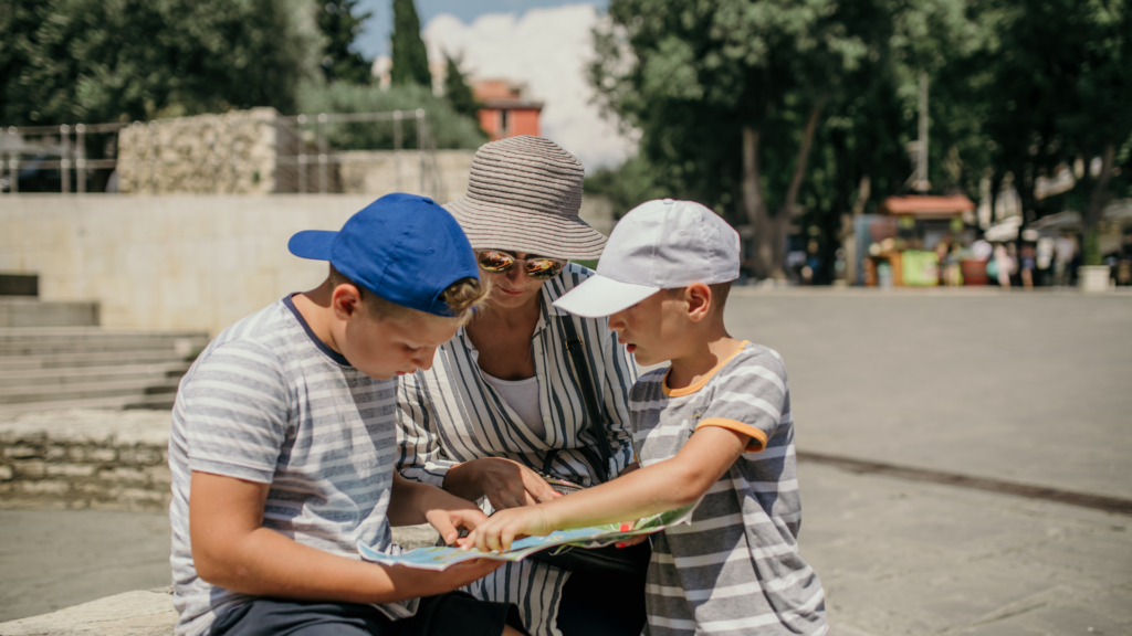 Photo of mom and two kids on a family trip to Croatia 