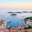 Aerial view of Hvar's harbor at sunset