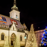 Lit up Christmas trees during Christmas in Croatia