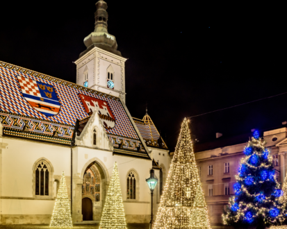 Lit up Christmas trees during Christmas in Croatia